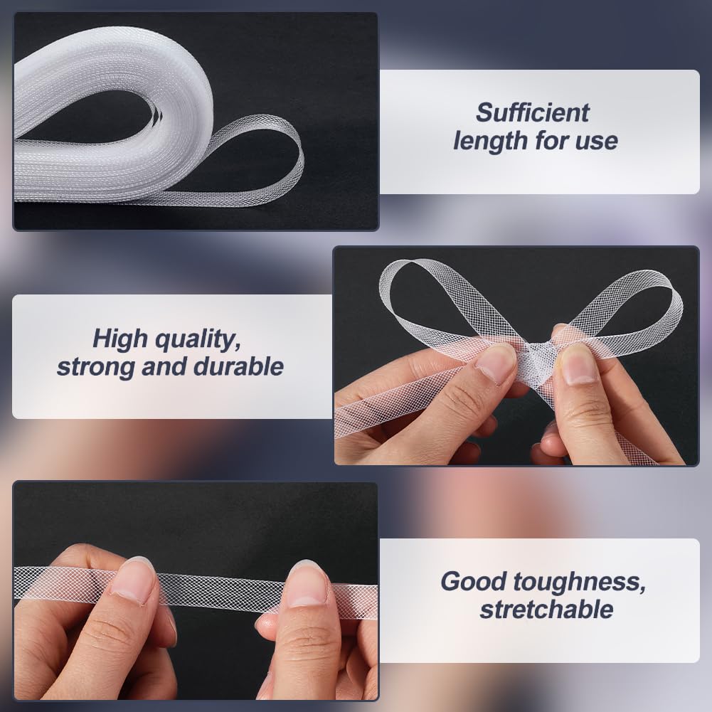 GORGECRAFT 100 Iarda 2 Rotoli Treccia Bianca Rigida 10mm di Larghezza Nastro In Crine di Crinolina In Poliestere Duro per Disossare Cucito Abiti Da Sposa Abiti Gonna Cappelli Accessori Confezioni