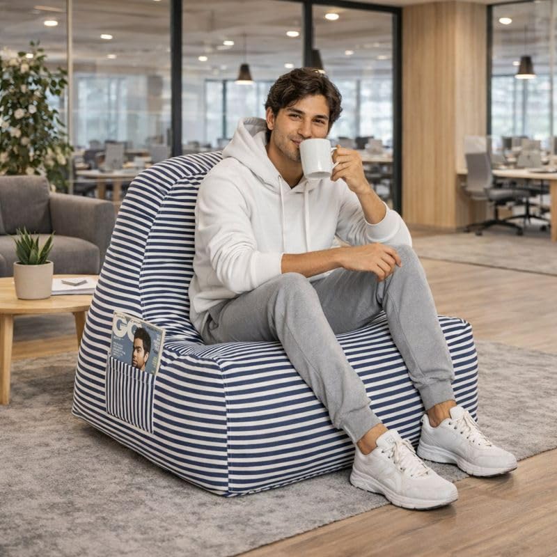 Image of Style Homez Hackey Cotton Canvas Stripes Printed Bean Bag XXL Size Filled with Beans Fillers