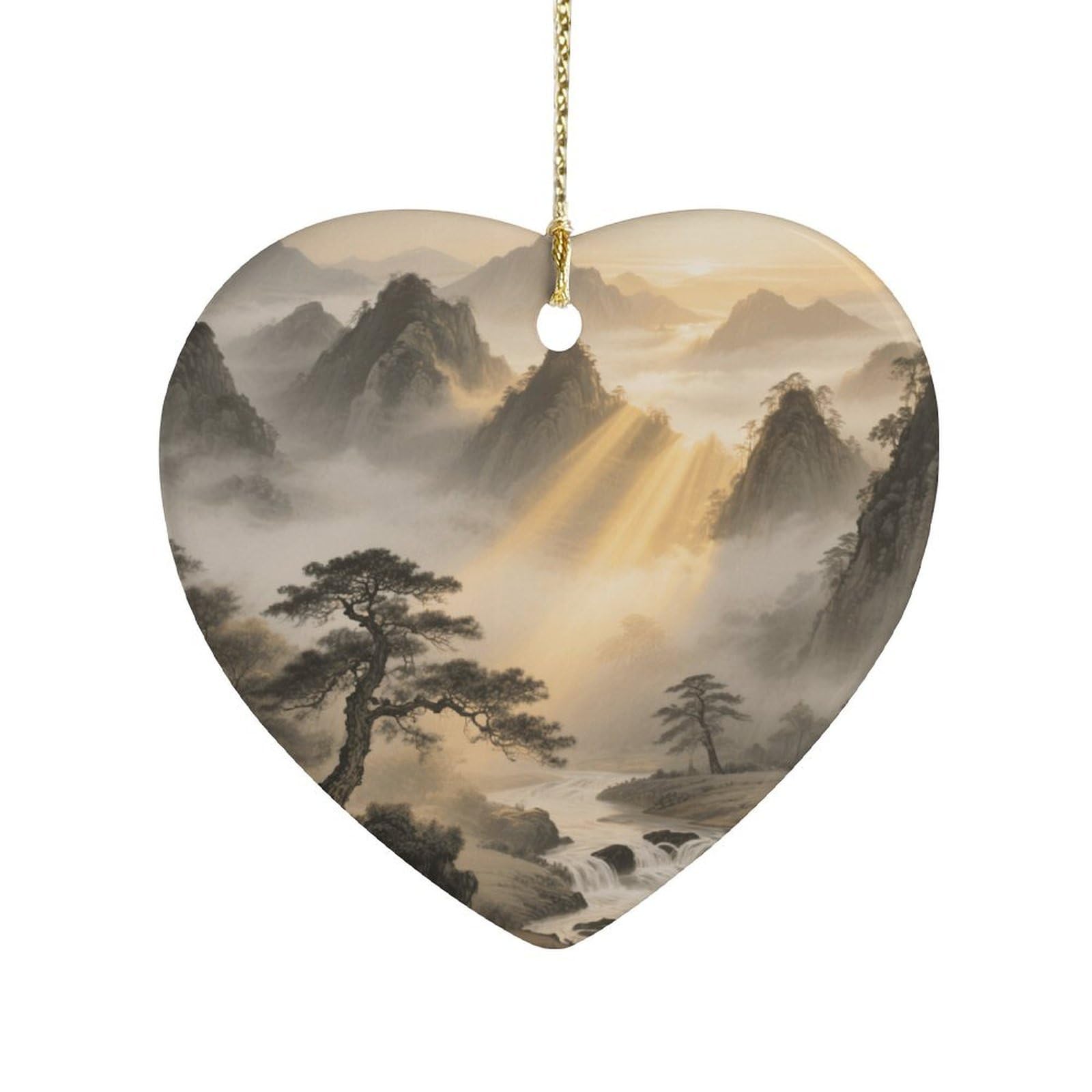Fekiloot Style Mountains And Clouds And Mist Ceramic Ornament Home Decor Keepsake