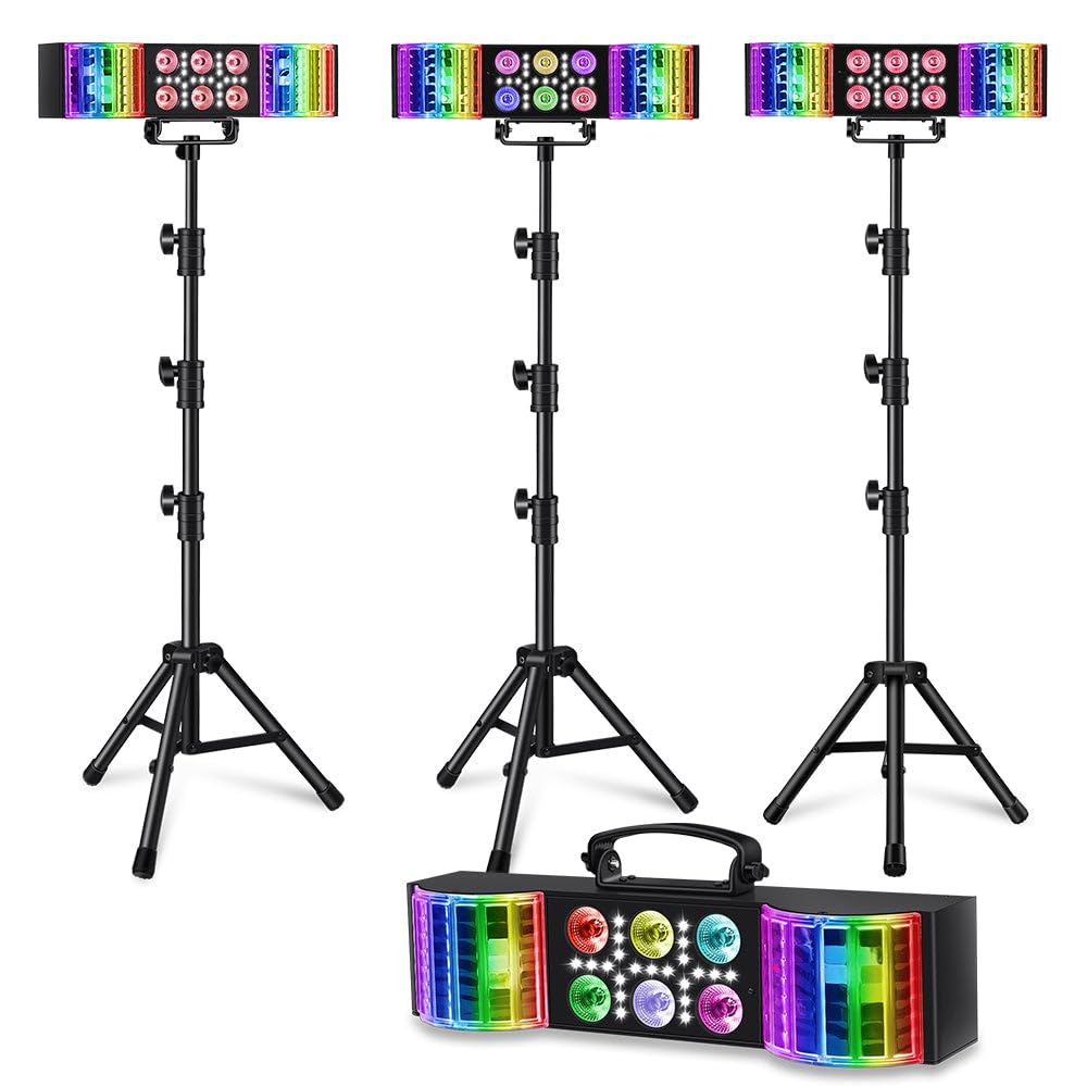 N-Gear Party Bar Three LED Lichtsystem mit 6x4W RGBW, 14x1W RGB, 2x3W Derby, 21xSMD Weiß, 50W, Plug & Play, mit Stativ & Fernbedienung, für Bühne, Club, Event, Deko, Innenbereich