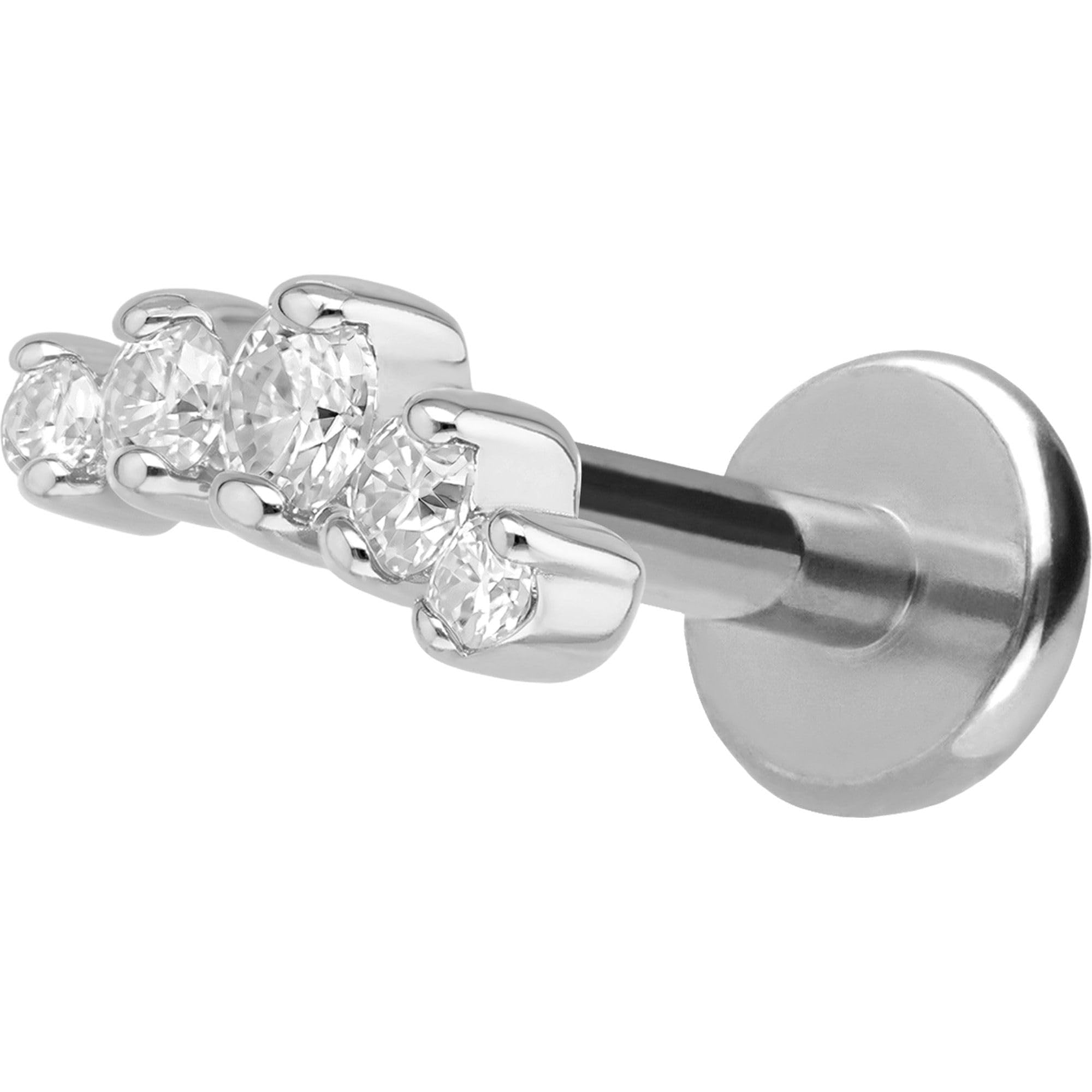 PIERCINGLINE Piercing Stecker Titan Labret mit Innengewinde + 925er Silber Aufsatz MOISSANIT-BOGEN - Goldfarben, Silberfarben