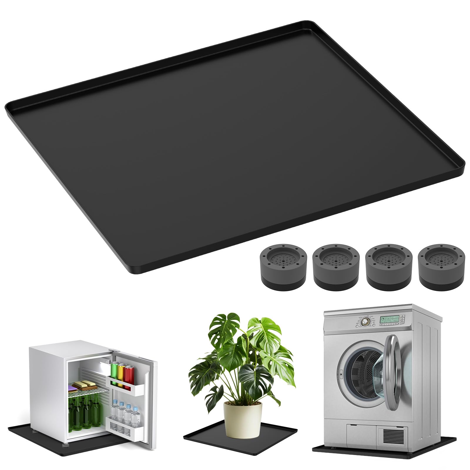 YUNYOUC Mini Fridge Silicone Mat 48x48, Floor Protector with 0.59Inch Raised Edges, Washing Machine & Freezer Drip Tray, Dryer Drip Pan, Wine Cabinet & Coffee Machine Floor Mat(48x48cm)
