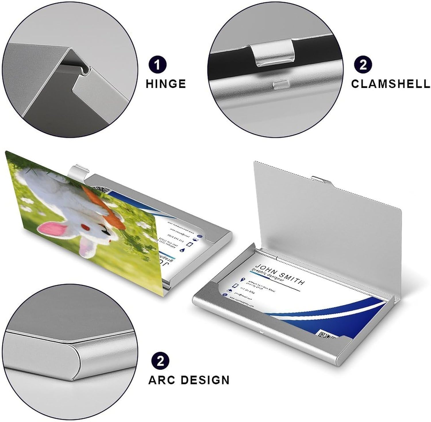Personalized Rabbit Business Card Case Ultra-Thin Aluminum Alloy Business Card Holders with Buckle Style Shut Lightweight Business Card Wallet for Men Women