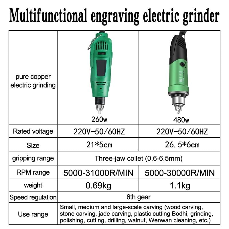 Macchina for incidere ad alta potenza 260W/480W Macchina 6-bit Trapano elettrico a velocità variabile Taglio Utensile rotante Lucidatura, Incisione(W097)