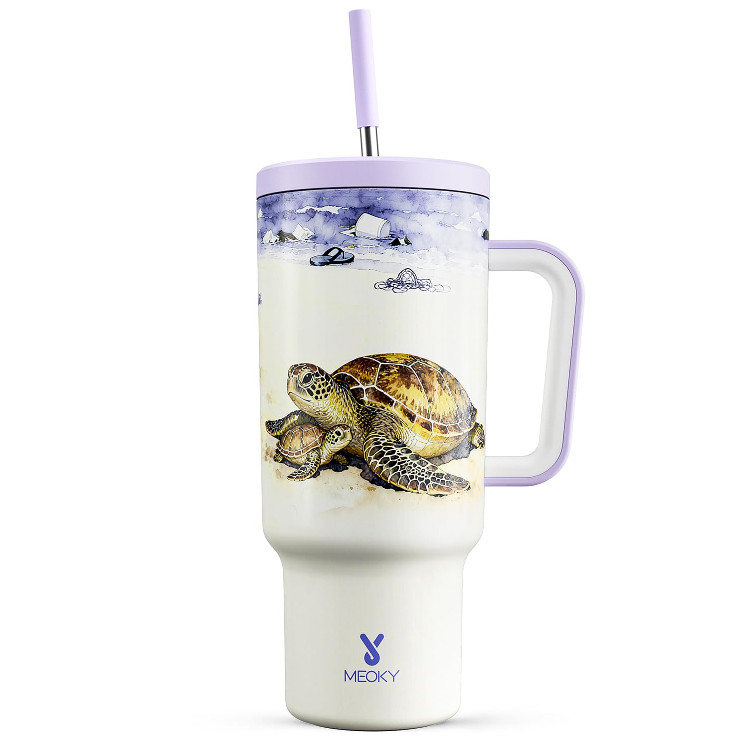 Meoky 40 oz sea turtle insulated tumbler with handle and straw