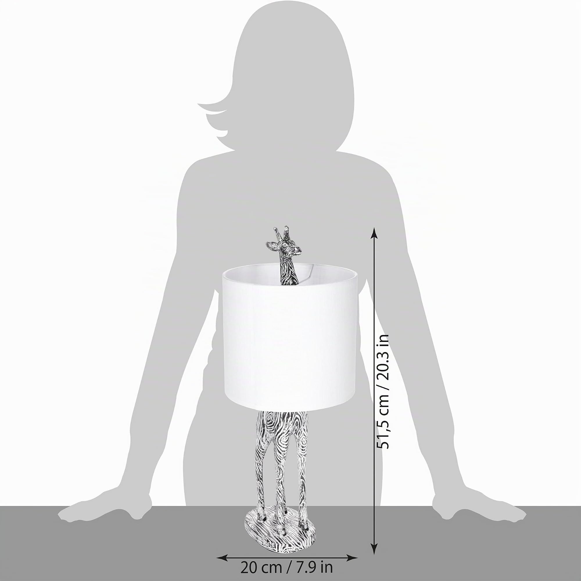 BRUBAKER Lámpara de Mesa o de Cabecera Jirafa África - Lámpara de Mesa con Base de Cerámica y Pantalla de Tela - 51,5 cm de Altura, Negro Blanco