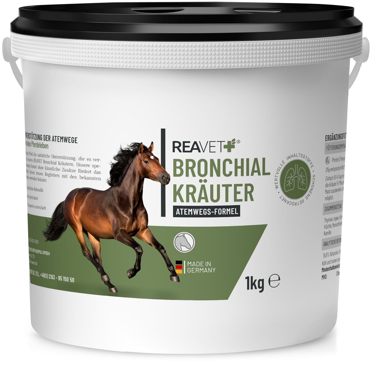 ReaVET Erbe bronchiali cavallo 1 kg – erbe naturali per tosse e naso che cola, erbe respiratorie cavalli come alimento complementare, erbe per la tosse per le vie respiratorie libere