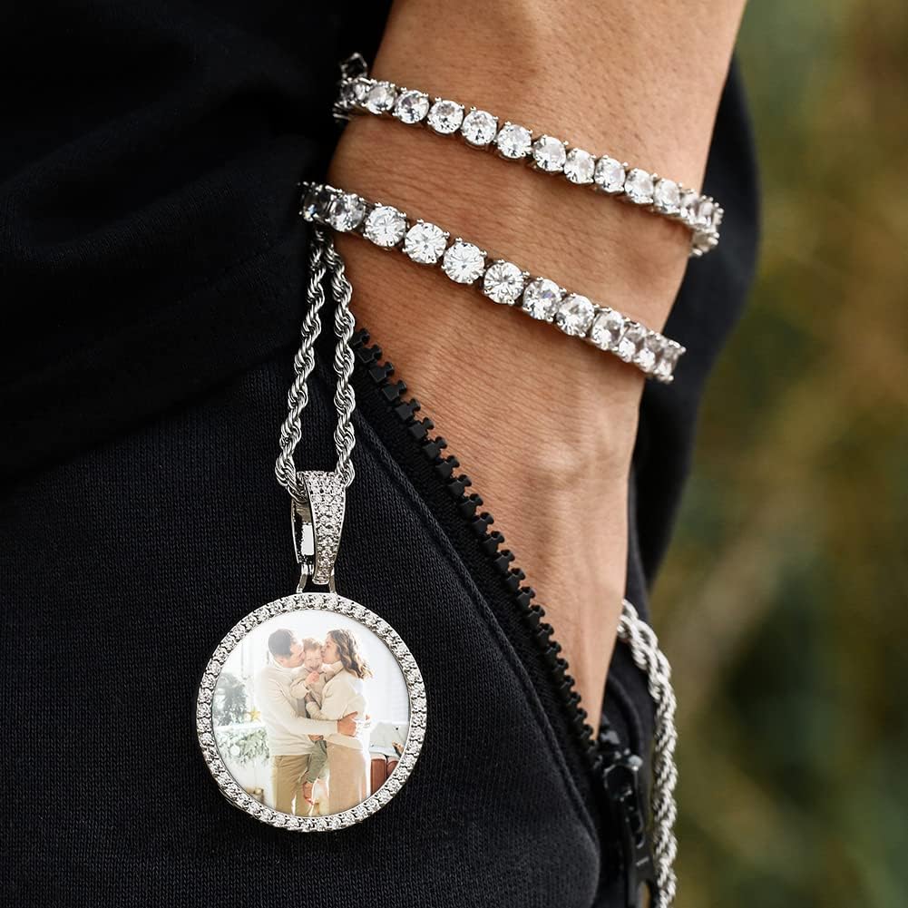TUHE Custom Picture Necklace Personalized Photo Pendant Gold Silver Memory Customized Picture Chains For Men Women Hip Hop Iced Out Engraved Name Necklaces Medallion Rip Chain