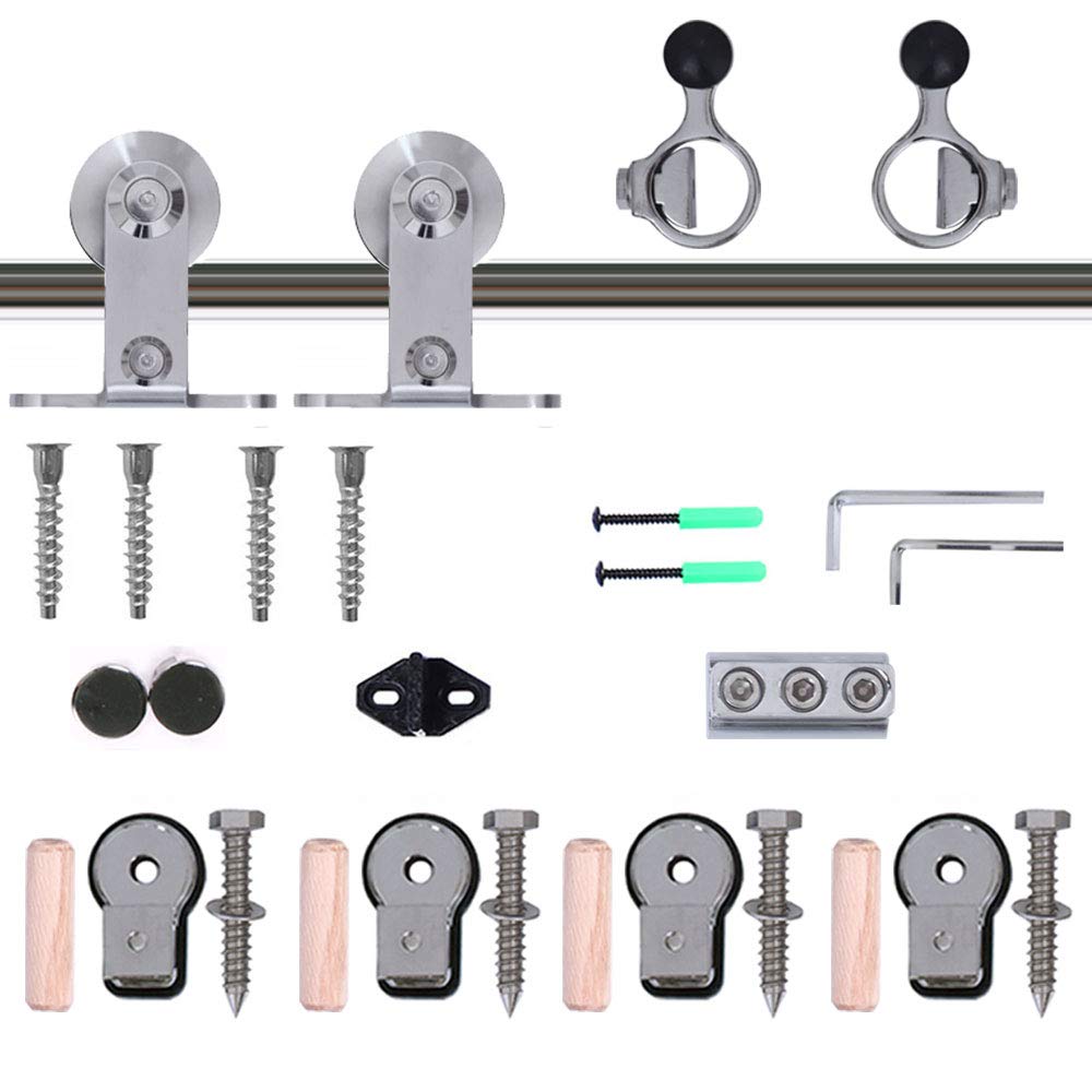 TSMST 5FT-152cm Binario per Porta Scorrevole Kit Acciaio Inossidabile per Portas Scorrevoles Kit Accessori per Porta Singola (T-stile Puleggia Sospesa)