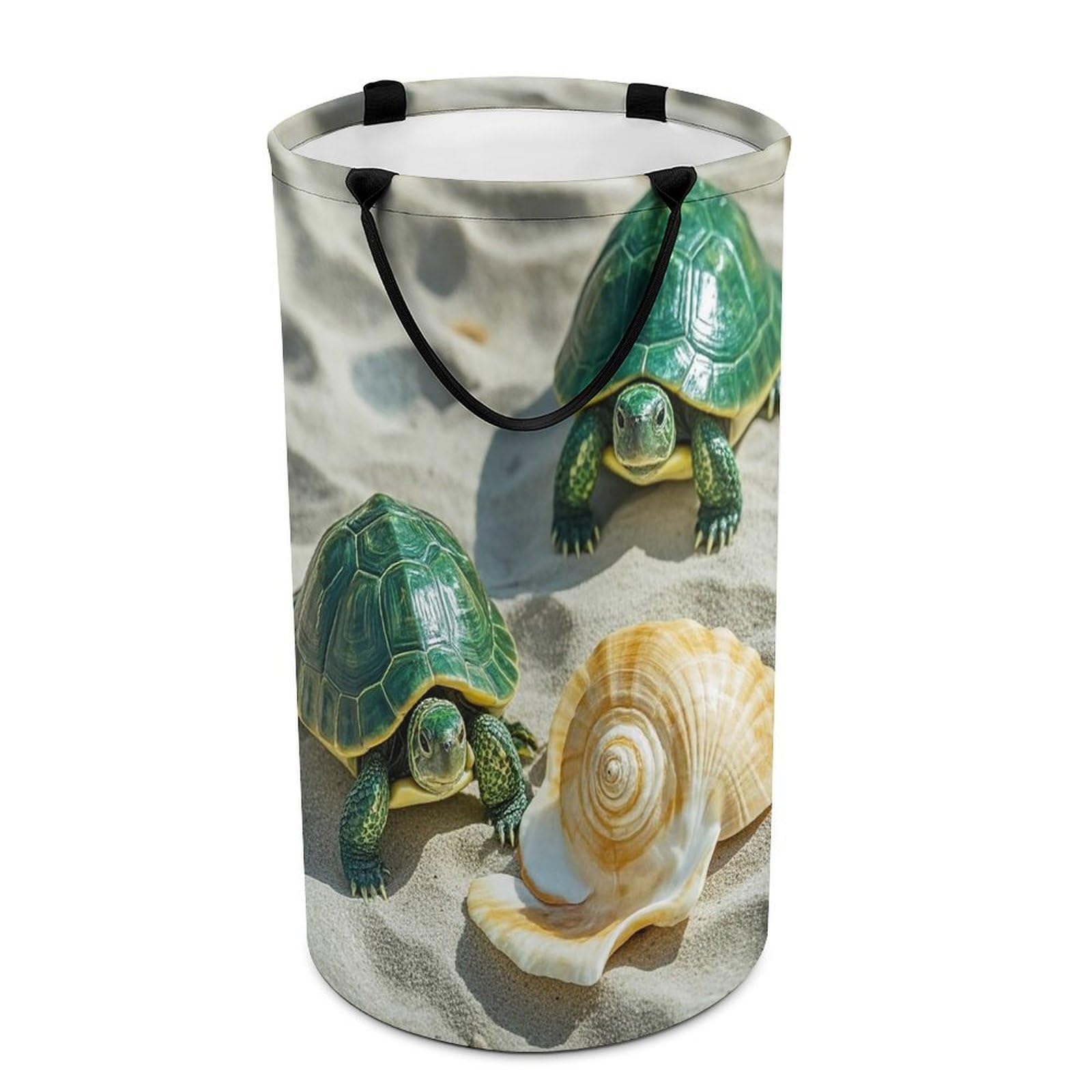 Fodpand Style Two Turtles And Shells Laundry Basket With Handle Foldable Laundry Hamper Narrow Laundry Bag For Bedroom, Bathroom, Laundry Room 15.7X27.2 In