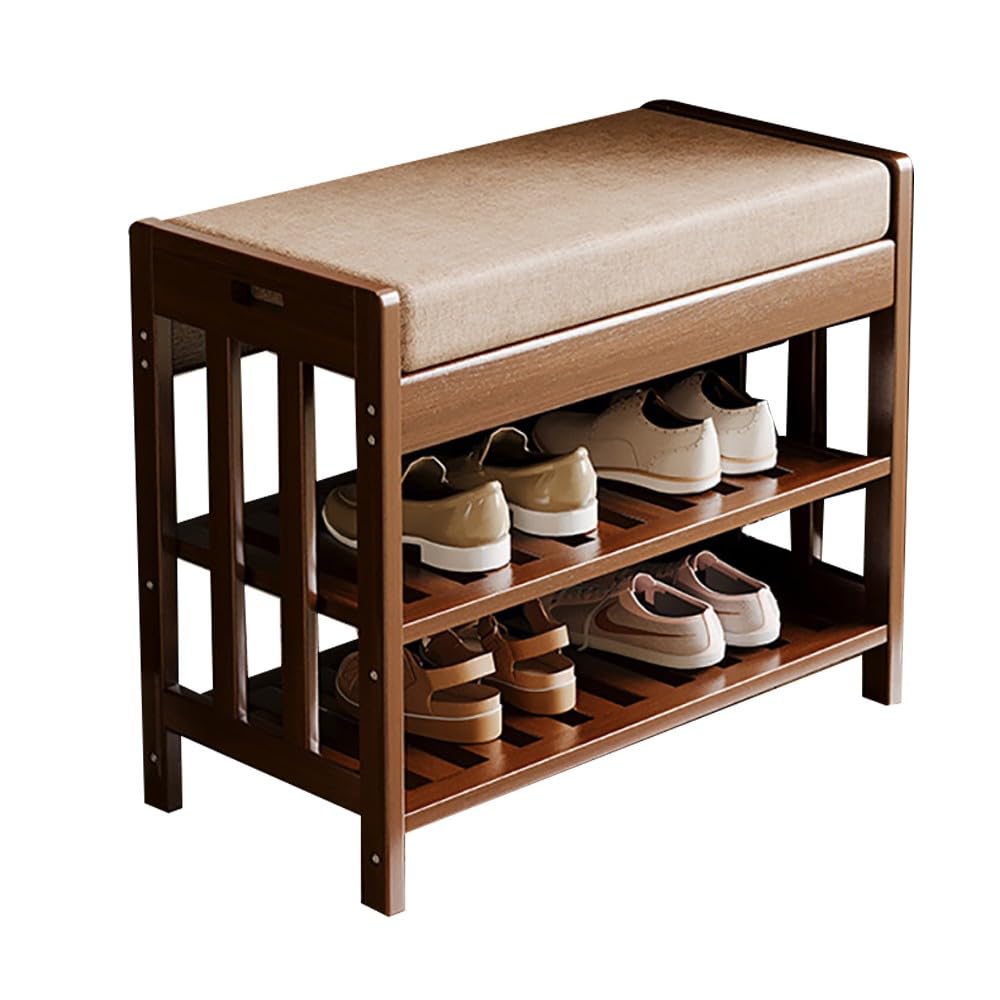 MSHGSKU Bamboo Shoe Bench, Entryway Storage Bench with Padded Seat, Stable Shoe Shelf, Holds up to 80 kg, Perfect for Indoor Entrance Hallway, 27CM Height