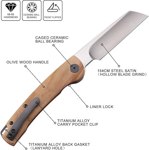 Miniatura 9 de Petrified fish PFE04 Scholar, 3.7" 154CM Hoja de satén, 3.93 oz G10 Handel Front Flipper Liner lock Cuchillo plegable (mango de madera de hierro del