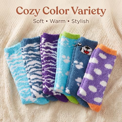 Image of Tipi Toe Womens Fuzzy Crew Socks with Anti Slip Grips Warm Cozy Fluffy Winter Slipper Socks Non Skid Home Socks for Women