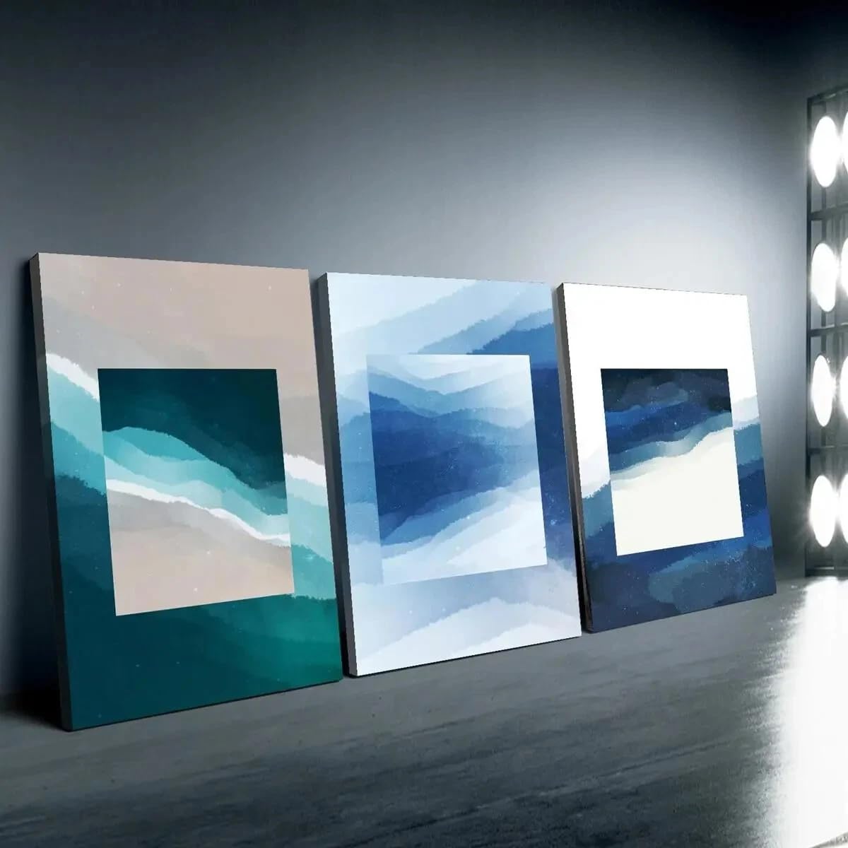 awtrhfc 3pcs Abstract Blue & White Gradient Designs Wall Art Canvas Unframed for Living Room Home Decor(70x100cm(28x39in) x3/No frame)