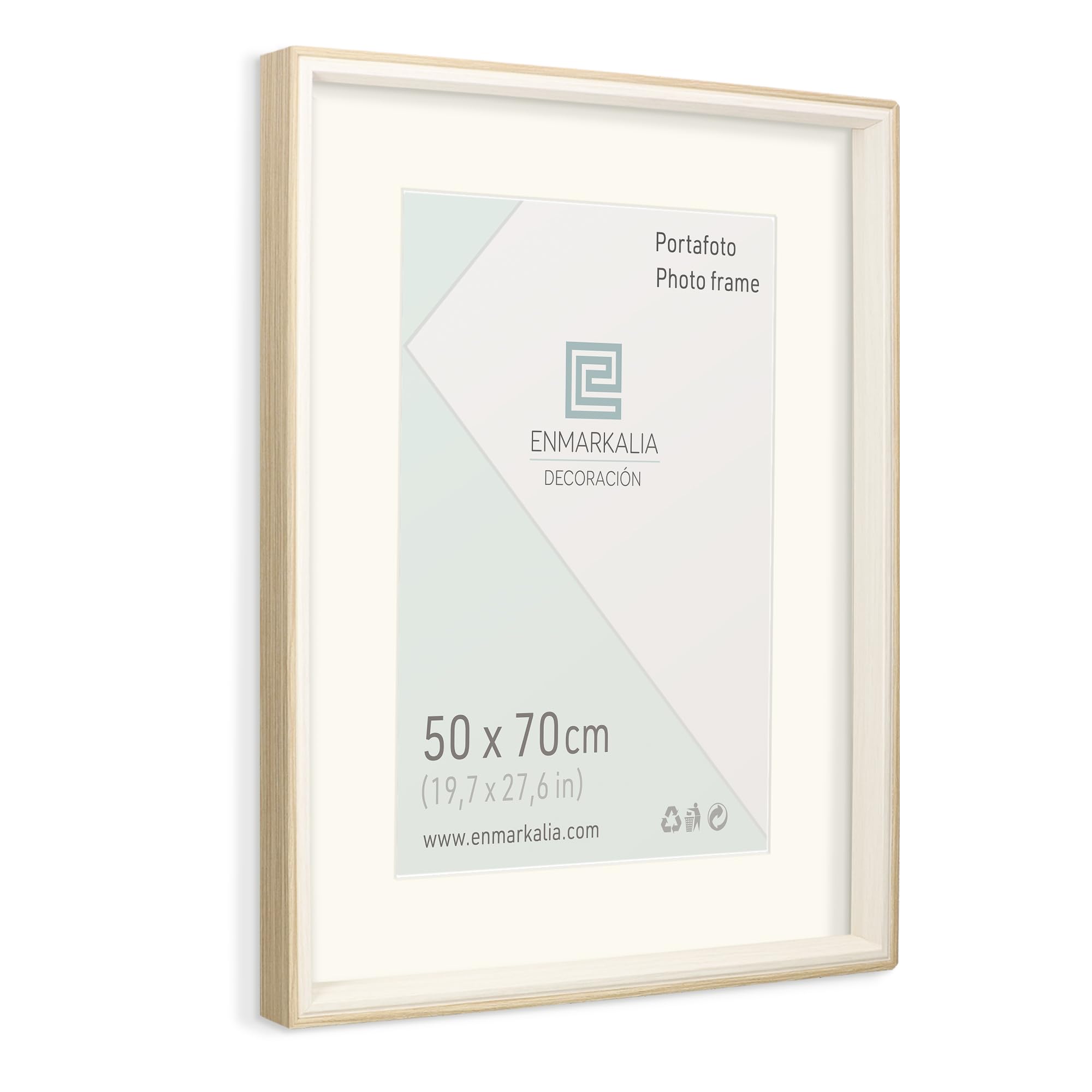 ENMARKALIA DECORACION Marco de foto Bicolor - media 50 x 70 cm - color Madera blanco X1 Ud. con paspartu, para colgar