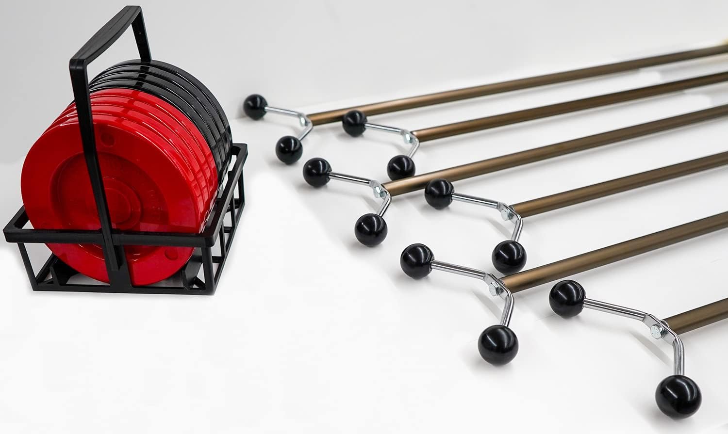 Allen Shuffleboard Family Shuffleboard Set with 6 cues (4-Adult 75" & 2-Kid 48") + Set of 8 Regulation 6" Shuffleboard Discs with Carrier