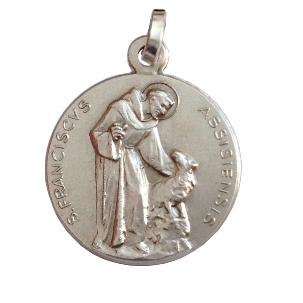 I G J Médaille de Saint François d'Assise en Argent Massif 925 - Patron de l'Europe