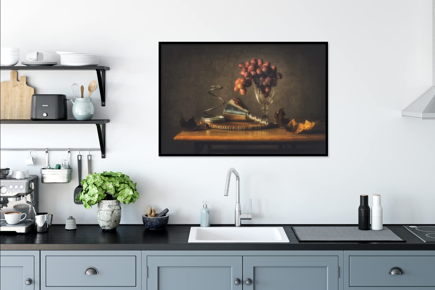 Poster Bilder Wanddeko Deko Wohnzimmer 120x80 cm Malerei - Stilleben - Glas - Weintrauben - Kunst