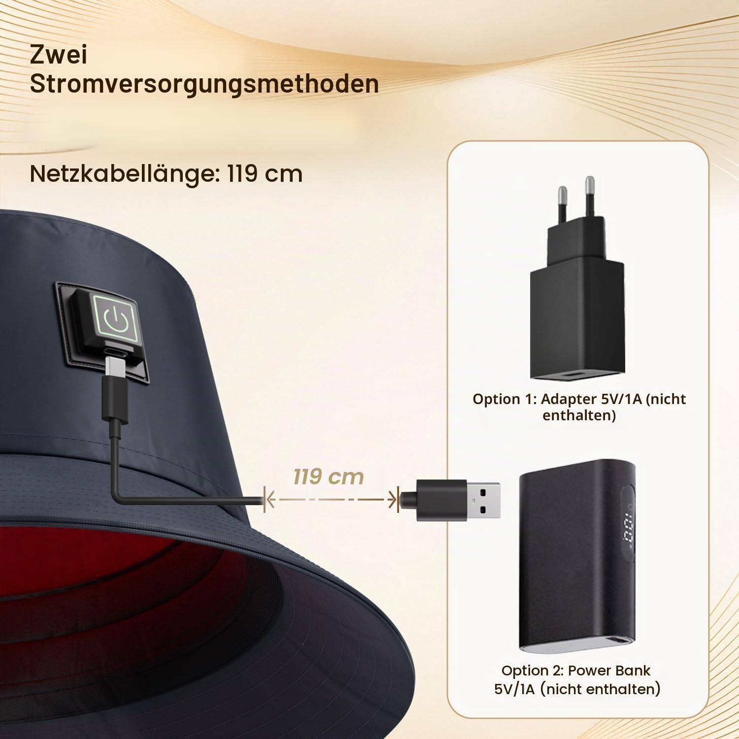 Rotlicht therapie Hut für Haarwachstum Beschleunigen, 336 LEDs 660nm & 850nm Infrarotlicht, Modisches Fischerhut-Design bis 62 cm, Professionelle Lichtpflege für gesunde Kopfhaut