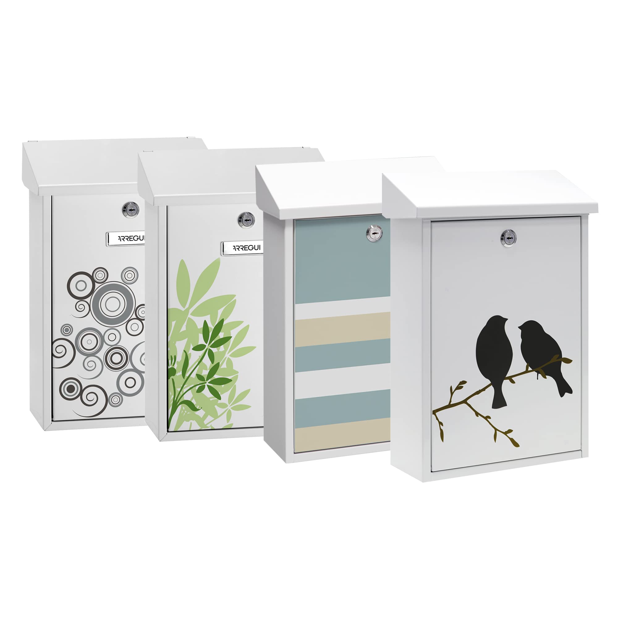 ARREGUI Premium E5601-BIR Boîte aux Lettres Individuelle en Acier avec sérigraphie « Birds », Taille M (Courrier Format A4, Magazine), Boîte aux Lettres Murale, Anti-Pluie, Facile à Installer, Blanc