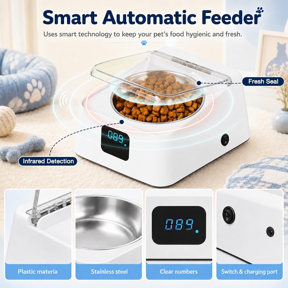 Mangiatoia Automatica Gatti, 350 ML, con Rilevamento a Infrarossi