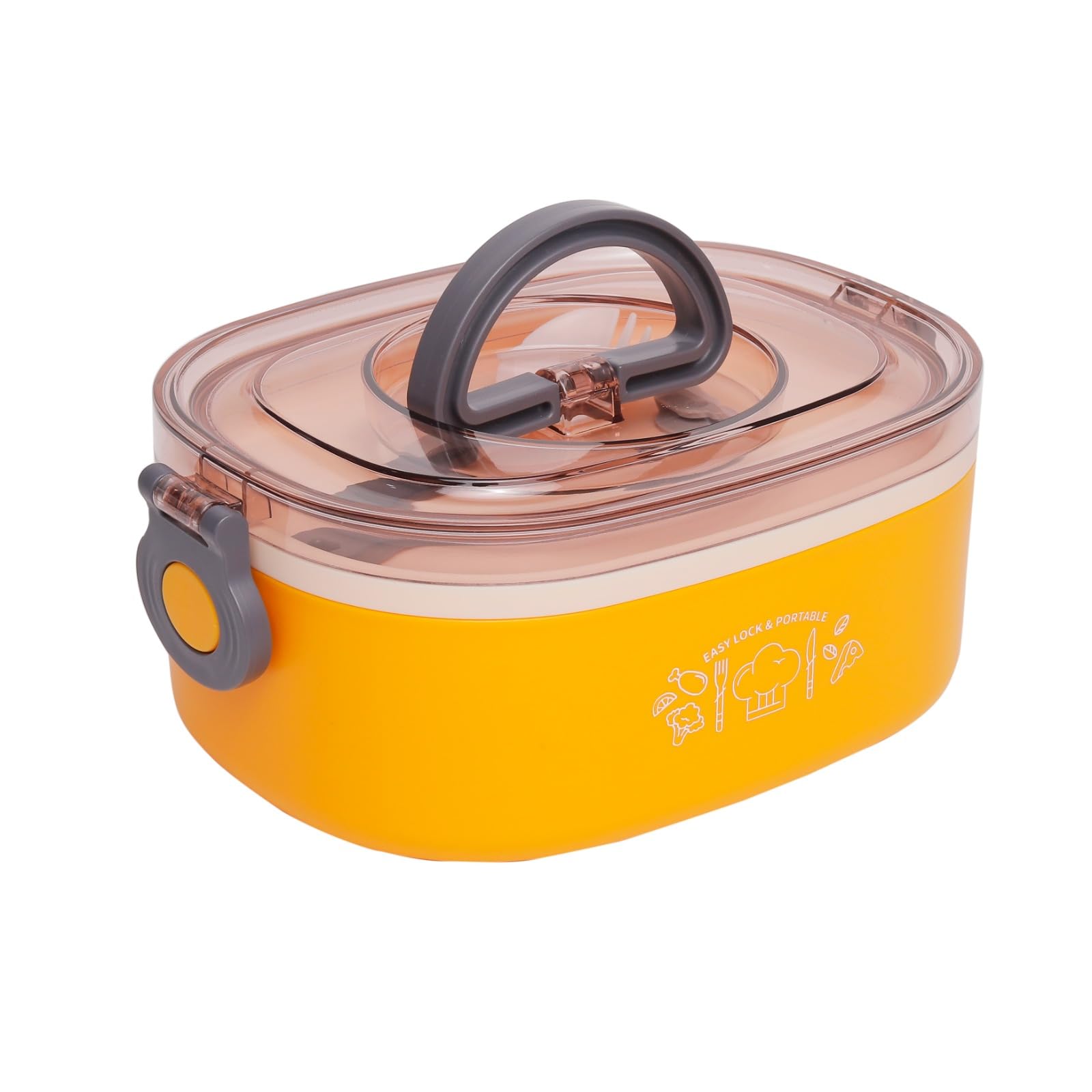 BPA Free Lunch Box with Fork Handle Air Tight Lock Anti Slip with Fork for Kids and Adults 1000ML (Yellow)