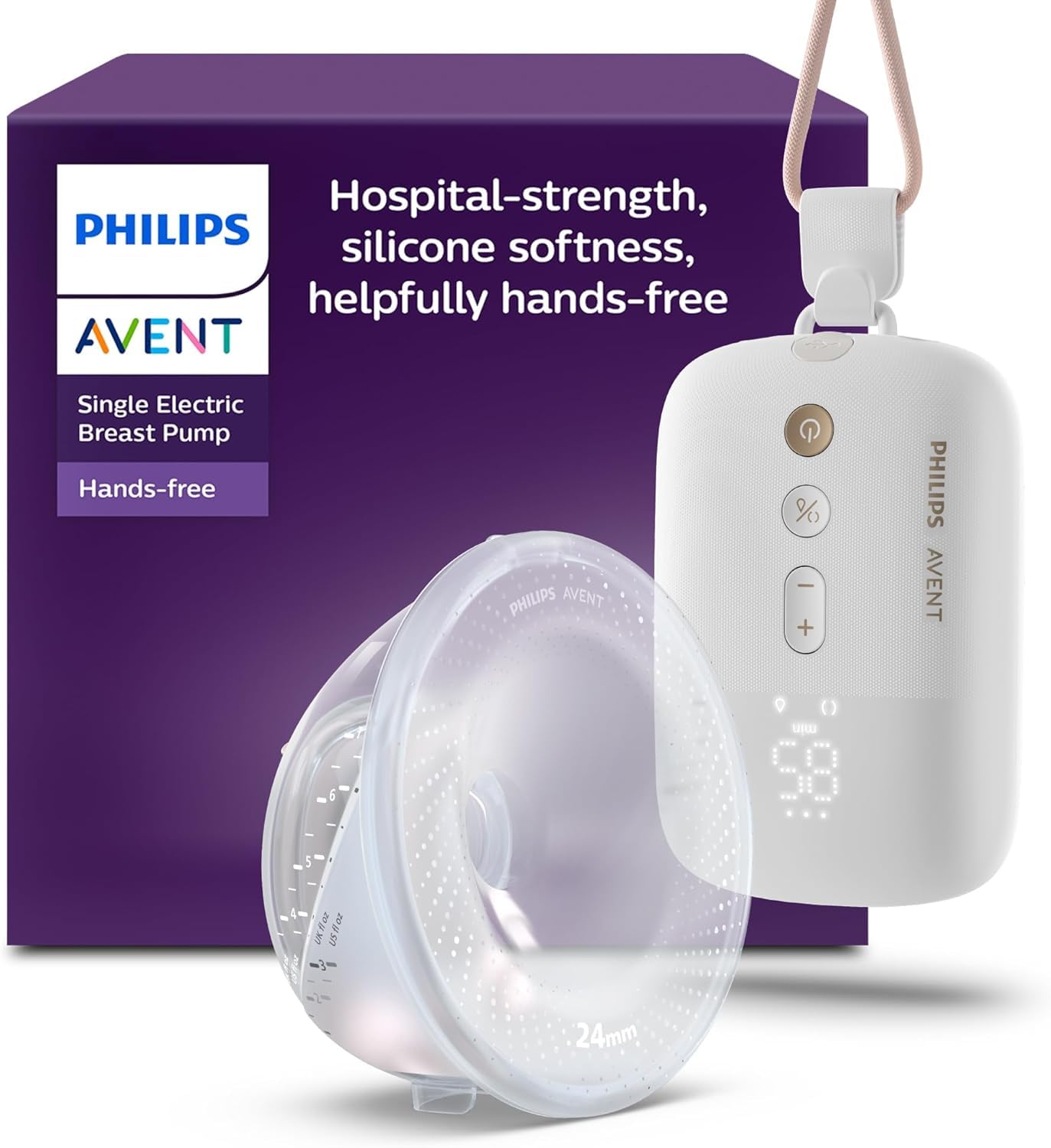 Philips Avent Hands-Free Wearable Single Electric Breast Pump, Hospital-Strength Motor, Mimics Baby's Drinking Rhythm, Pumps up to 85 Times per Minute, Light Collection Cup, 2 Breast Shields, Model SCF531/11