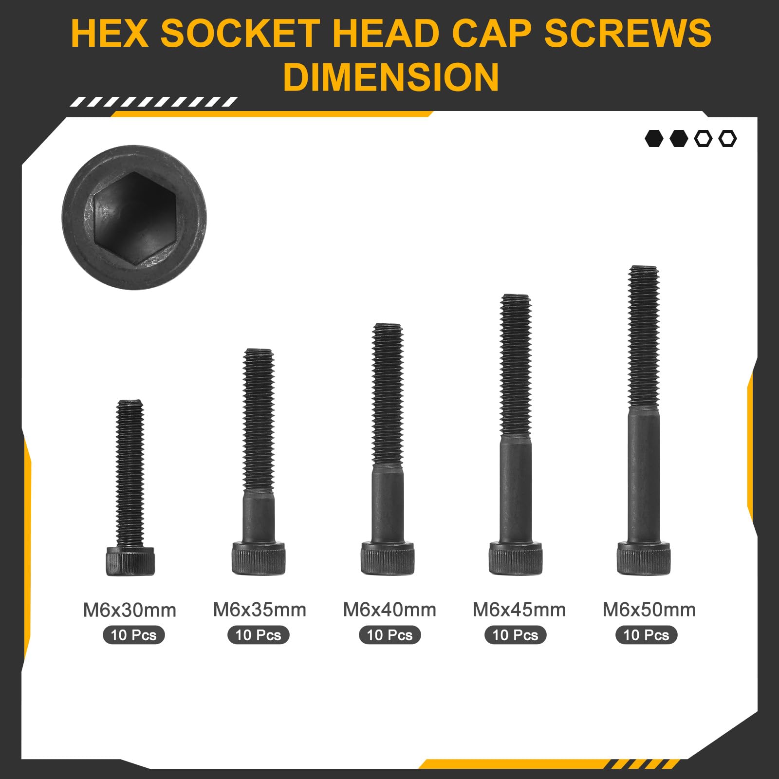 DTGN M6x1x30/35/40/45/50 Hex Socket Head Cap Screws Blots Assortment Kit, 50Pack, Good for Mountain Bike Auto, Motorcycle - Image 2