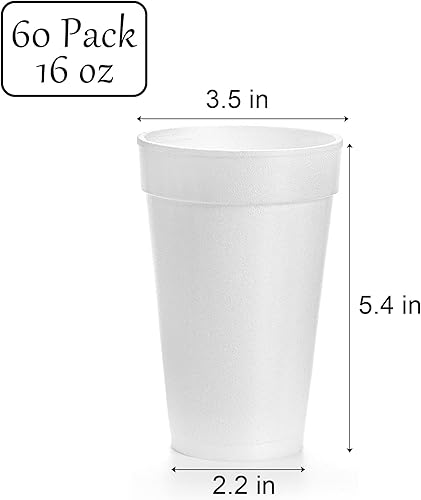 Miniatura 2 de ZENFUN 60 vasos de espuma desechables, vasos de espuma aislados blancos de 16 onzas, tazas de espuma para café, bebidas frías, bebidas calientes,