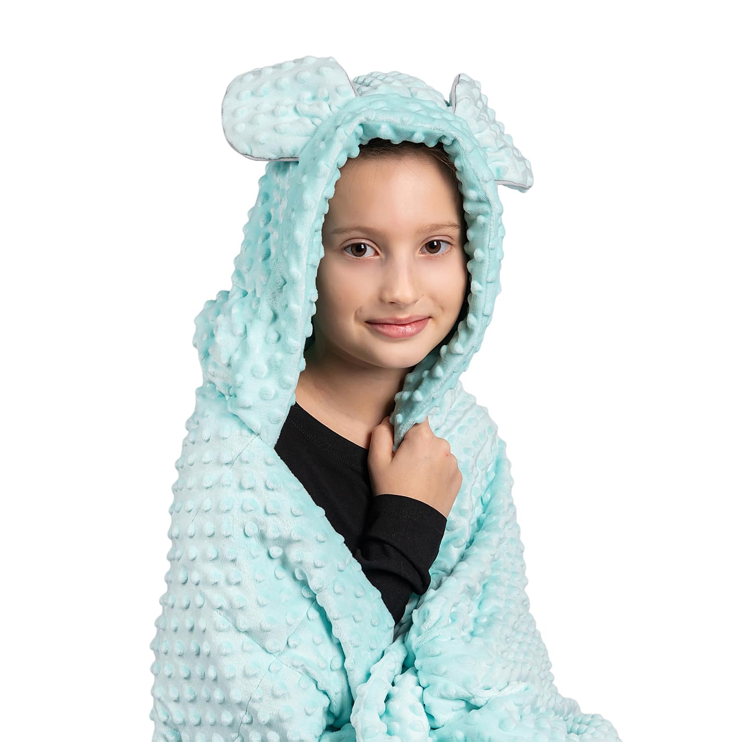 Sensory Owl Wearable Weighted Blanket Hoodie - Anxiety Stress Relief Relaxation - Glass Beads - Soft Minky Plush - Mint 2 kg