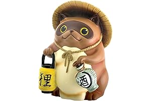 Japanese Tanuki Raccoon Dog Statue for Indoor Decor, Feng Shui Fortune Figurine Sculpture