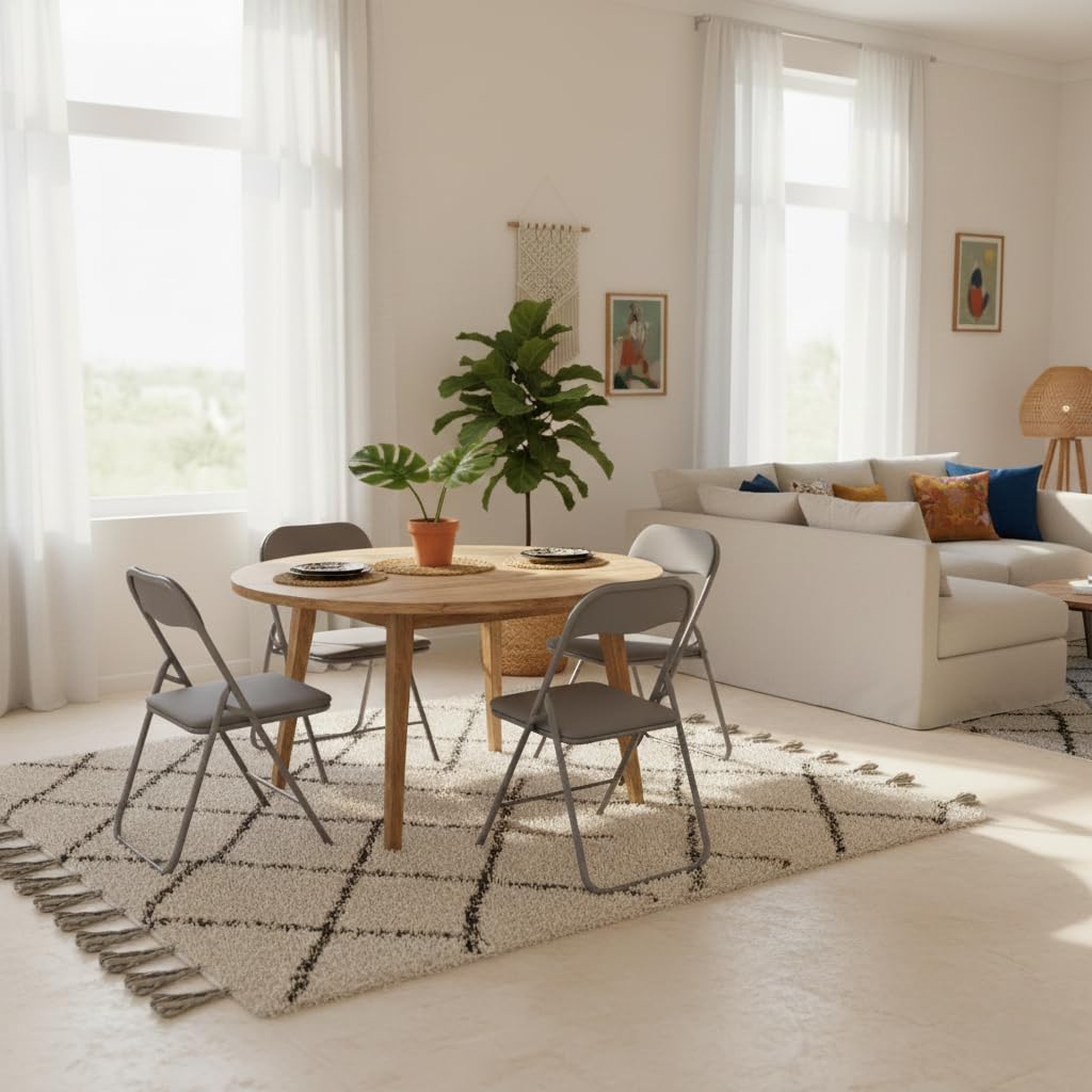 Generisch Klappstuhl 4er Set SAMT COOL GRAU | Eleganter Faltstuhl Gepolstert | Max. 100 kg | Robuster Gästestuhl, Platzsparend & Bodenschonend für Küche, Balkon & Events
