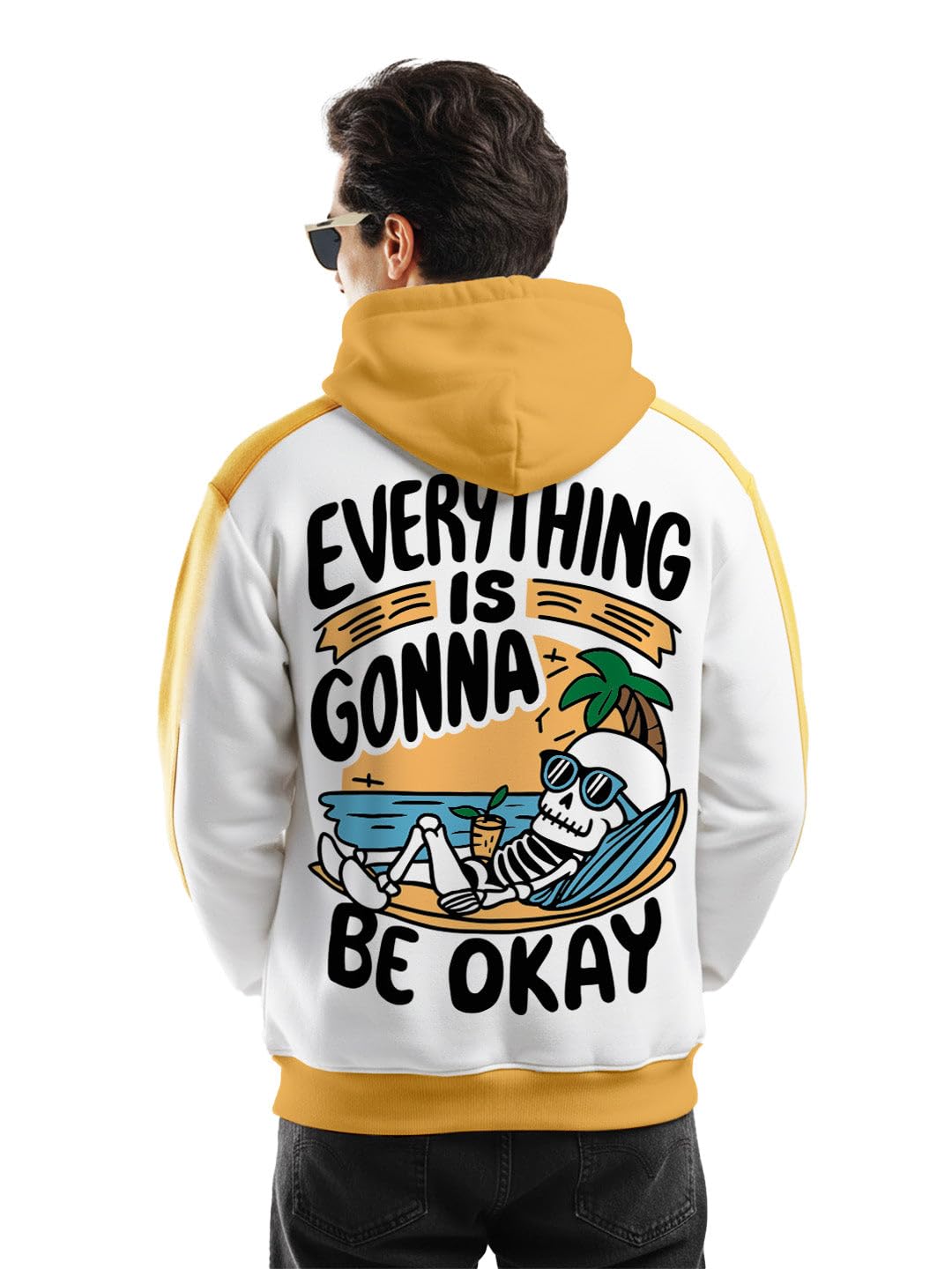 crazymonk Everthing is Gonna Be Okay Oversized Hoodie - Off White & Yellow-picture-30