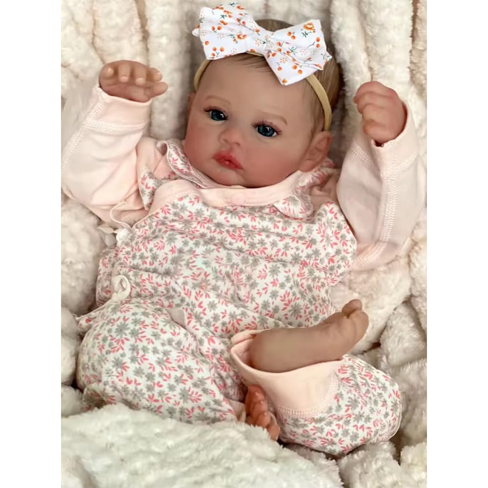 Muñeca de Peluche Clásica, Beige y Rosa, Material de Felpa Suave, 50 cm, Diseño Floral, Juguete Infantil para Mayores de 3 Años, con Lazo Decorativo, Unisex