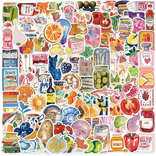 Pack 100 stickers vintage pour scrapbooking – Autocollants imperméables motifs food & girly – Déco journal, planner, ordinateur, tasse – Idée cadeau...