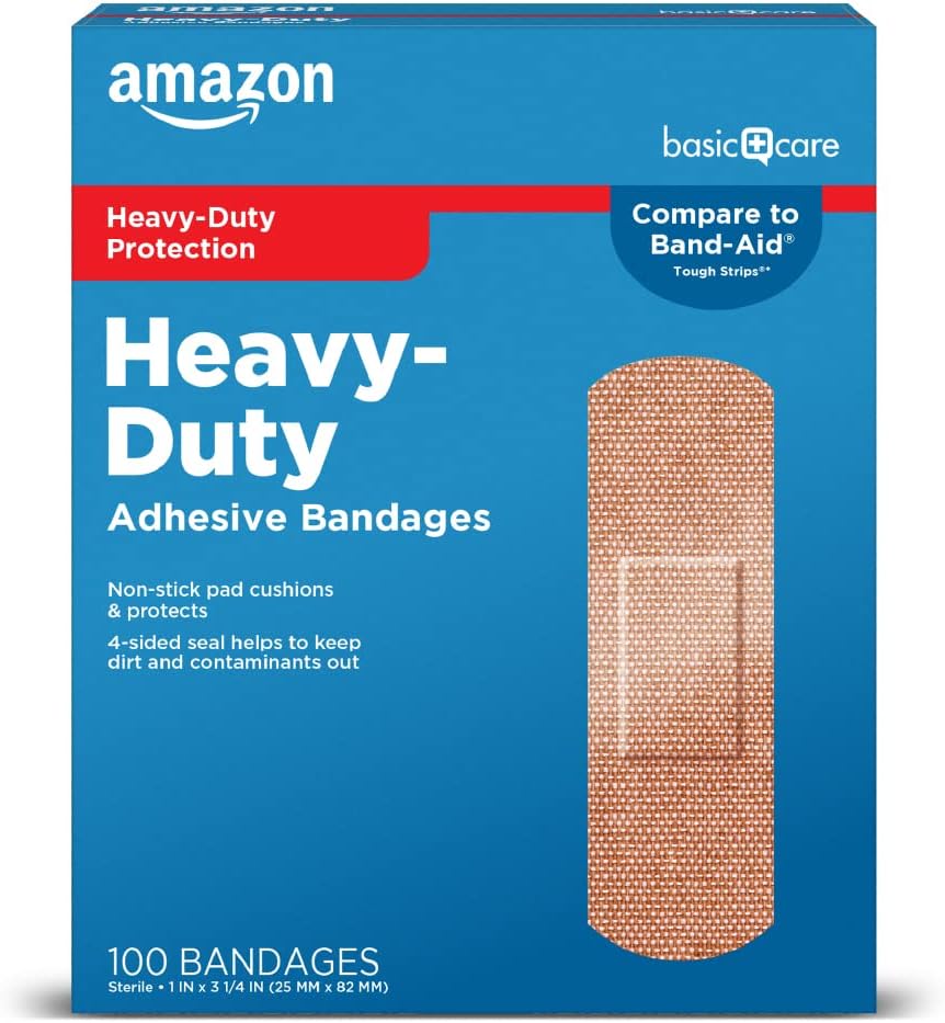 Heavy-Duty Flexible Fabric Adhesive Bandages, First Aid and Wound Care Supplies for Minor Cuts, Scrapes, Blisters, One Size, 100 Count