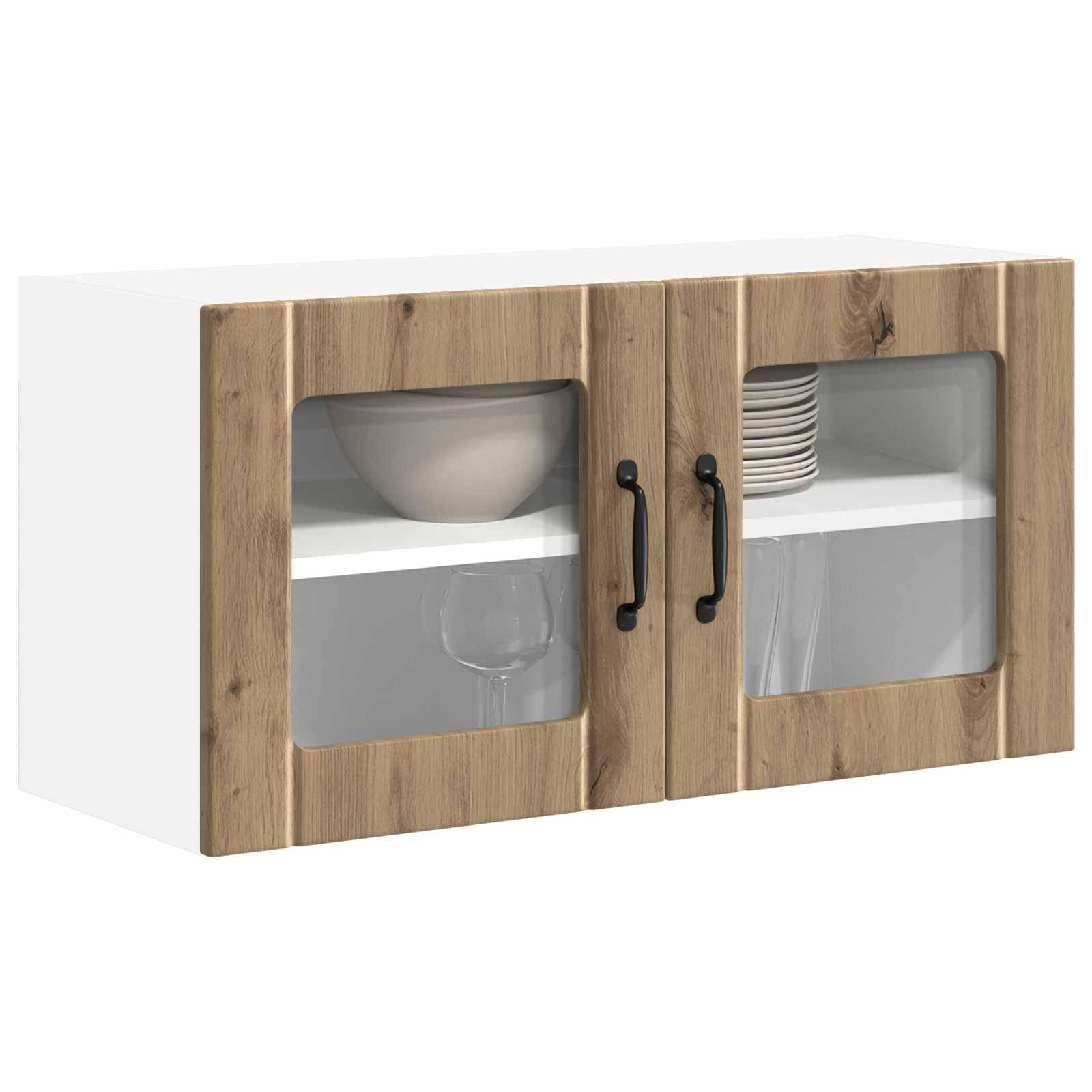 Vidaxl Artisan Oak Wall Glass Cabinet Lucca 80 X 31 X 40 Cm