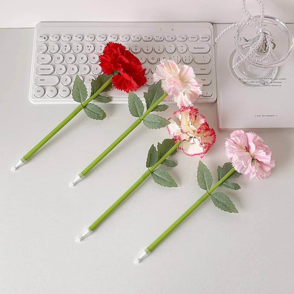 12Pcs Creative Artificial Flowers Ballpoint Pen Carnation Flower Pens Blue Ink Pen for Valentines Wedding Decorations Office School Supplies - Pink - Image 4