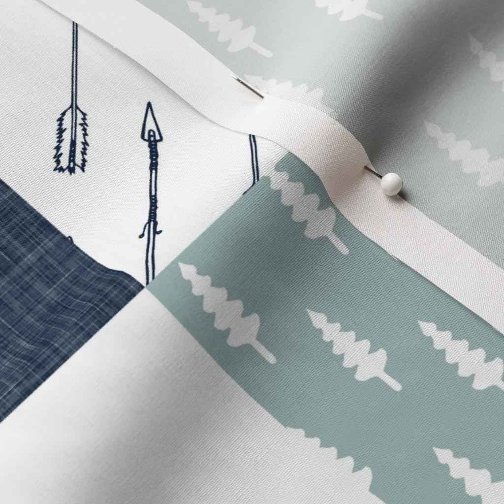 Spoonflower Fabric - Happy Camper Bear Moose Antlers Dusty Blue Navy Grey Boy Wholecloth Printed on Cotton Poplin Fabric by The Yard - Sewing Shirting Quilting Dresses Apparel Crafts