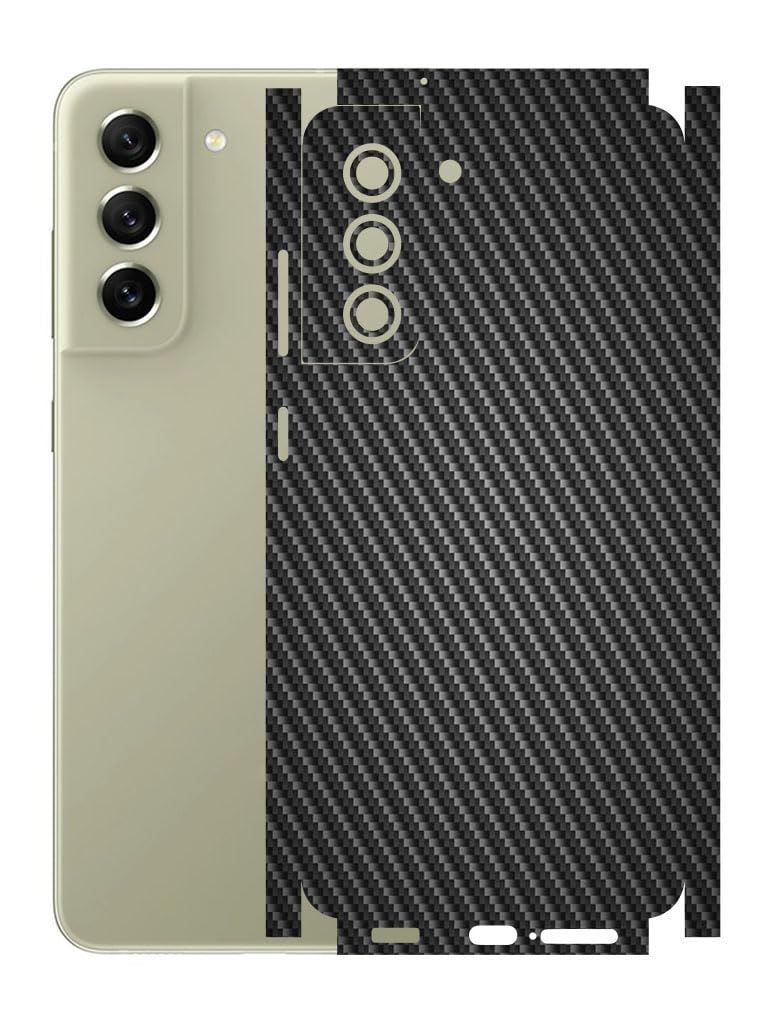 AtOdds - Compatible for Samsung Galaxy S21 FE Mobile Back Skin Film Wrap with Camera Protector (Coverage - Back+Camera+Sides) (Black CarbonFibre)-image-27