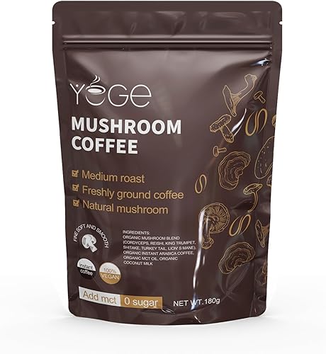 Café de hongos, café instantáneo de hongos con cordyceps, reishi, trompeta rey, shiitake, cola de pavo, melena de león para energía, concentración,