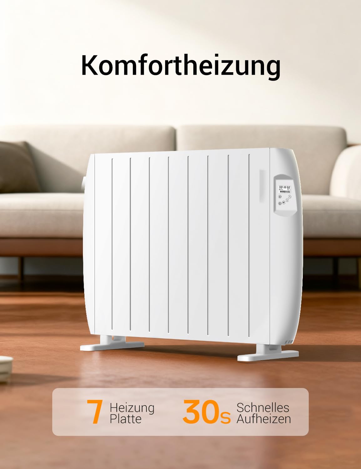 Heallux Calefacción convectora, eléctrica, calefacción móvil de 1000 W con pantalla LCD, 2 en 1 montaje en suelo y pared, certificado TÜV, protección infantil y protección contra heladas