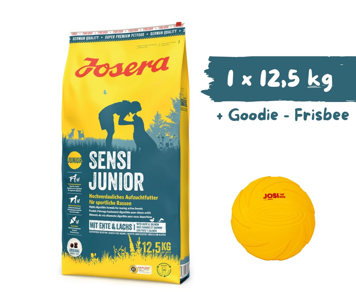 Josera - Hundefutter - Josera Exclusive SensiJunior - Hochverdauliches Aufzuchtfutter für Hunde - Trockenfutter 12,5 KG + Goodie Frisbee