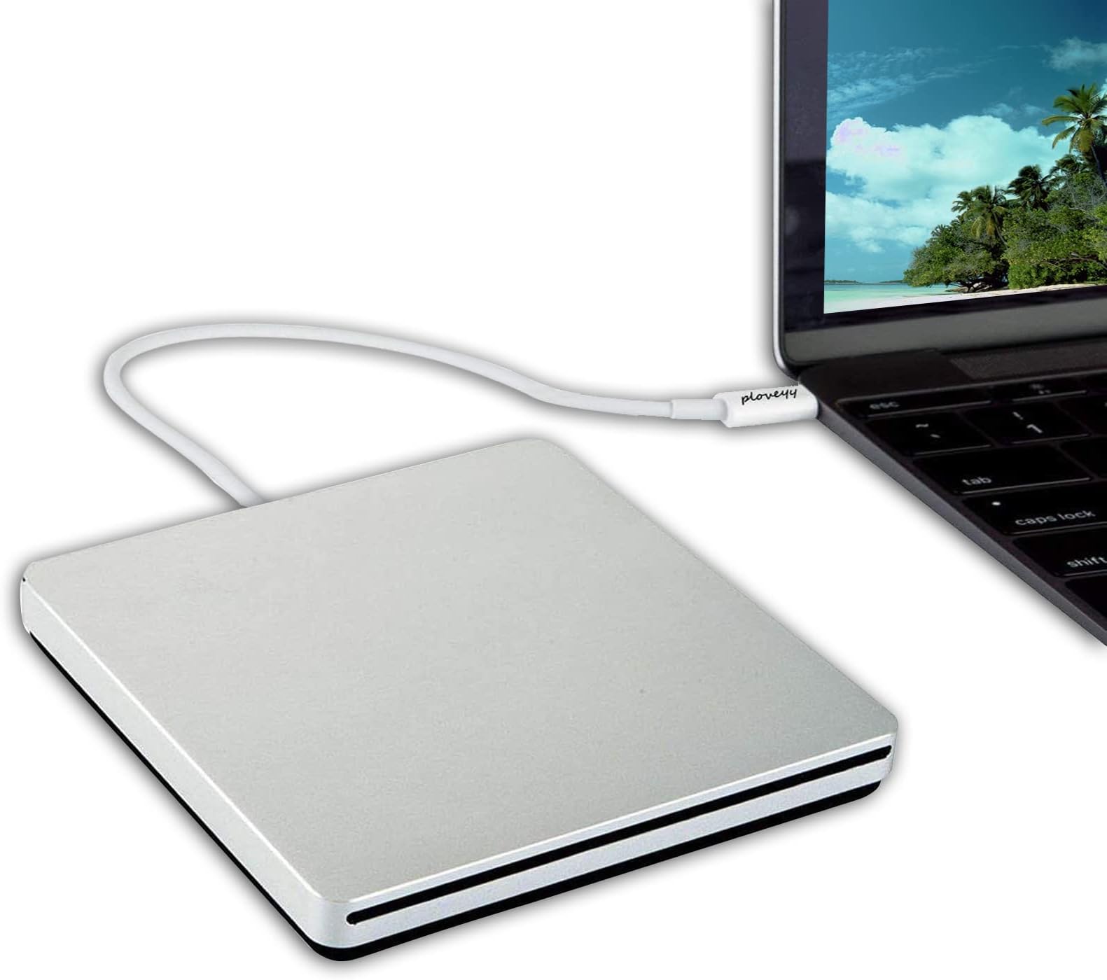 External CD DVD Drive USB-C Superdrive Portabl CD/DVD ROM Optical Drive Player Reader Writer Burner for MacBook Pro Windows 10 Laptop Desktop (Silver)