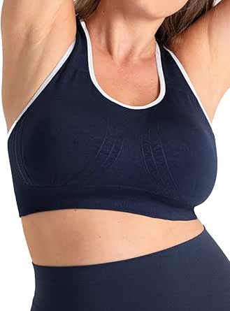 SHAPERMINT Seamless Racerback Wireless Sports Bra for Women with Removable Cups | Low Compression Womens Workout Tops