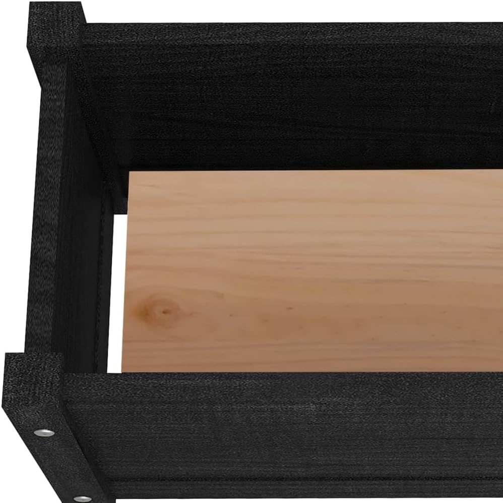 Black Solid Pinewood Garden Planter, 23.6x12.2x12.2 Inch Outdoor Raised Garden Bed, Durable Rectangular Planter Box for Patio, Backyard