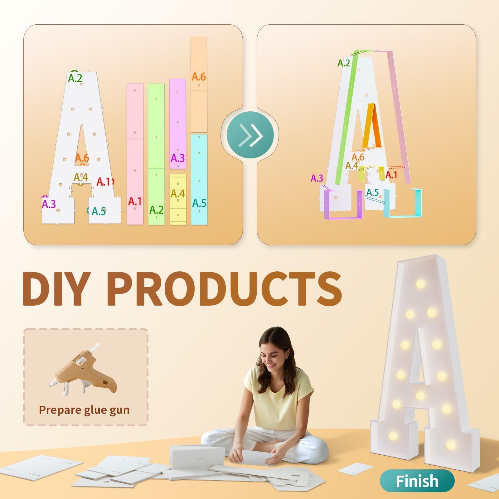 imprsv Lettres lumineuses pour chapiteau de 1,2 m, grandes lettres lumineuses pour décoration de fête d'anniversaire, décorations de mariage, grandes lettres pour décoration de chapiteau - Lettre L