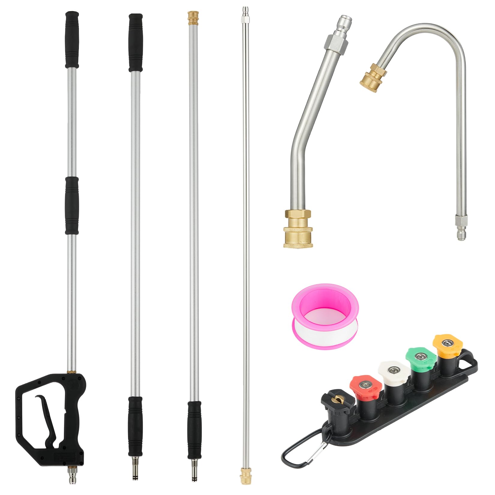 Garvee Pressure Washer Extension Wand Set, 4000 PSI High Pressure Washer Gun Extension Rod Power Washer Replacement Lance with 15 ft Telescoping Wand, Cleaning Wand Set with 5 Spray Nozzles