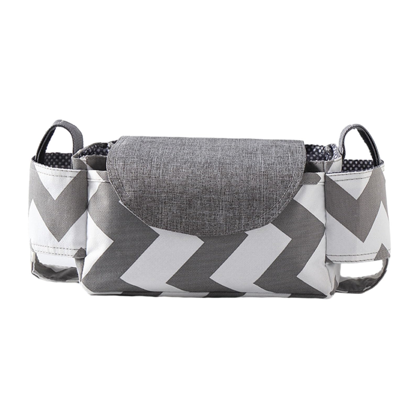 Hiseng Pram Bag Pram Accessories with Insulated Cup Holders, Grey Universal Pram Organiser Multifunctional Buggy Bag, Pram Organiser Bag for Diaper Storage, Baby Bottle, Toys (Simple,35x15x11cm)