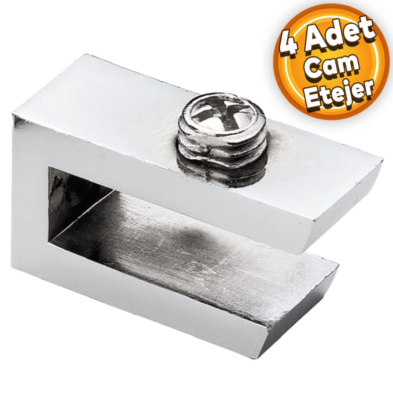 Badem10 Cam Tutucu Ahşap Raf Tutucu Cam Etejeri Metal U Tipi Krom Metal Vidalı (4 ADET)